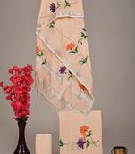 Cream bagru hand block printed linen suits with zari border