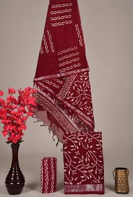 Maroon bagru hand block printed linen suits with zari border 1