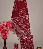 Maroon bagru hand block printed linen suits with zari border