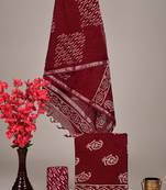 Maroon bagru hand block printed linen suits with zari border