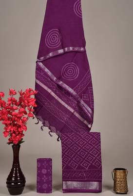 Purple bagru hand block printed linen suits with zari border 1