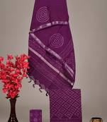 Purple bagru hand block printed linen suits with zari border