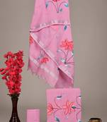 Pink bagru hand block printed linen suits with zari border