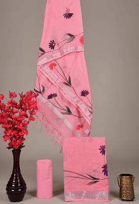 Pink bagru hand block printed linen suits with zari border 1
