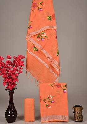 Orange bagru hand block printed linen suits with zari border 1