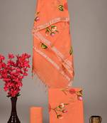 Orange bagru hand block printed linen suits with zari border