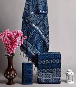 Blue bagru hand block printed linen suits with zari border