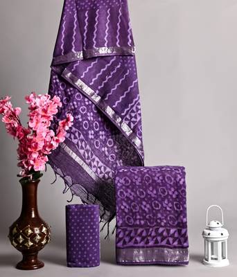 Purple bagru hand block printed linen suits with zari border 1
