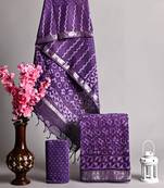 Purple bagru hand block printed linen suits with zari border