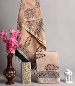 Beige bagru hand block printed linen suits with zari border