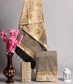 Cream bagru hand block printed linen suits with zari border