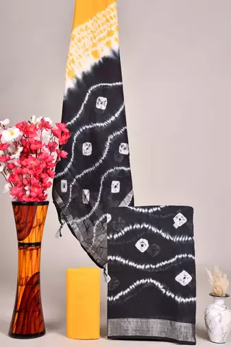 Black bagru hand block printed linen suits with zari border