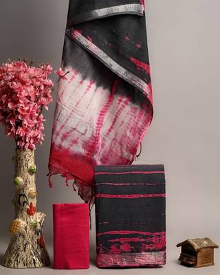 Black bagru hand block printed linen suits with zari border 1