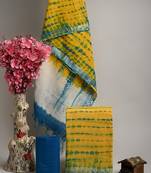 Yellow bagru hand block printed linen suits with zari border