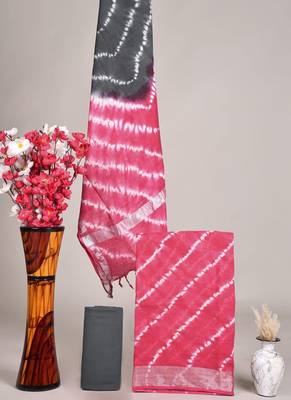 Pink bagru hand block printed linen suits with zari border 1