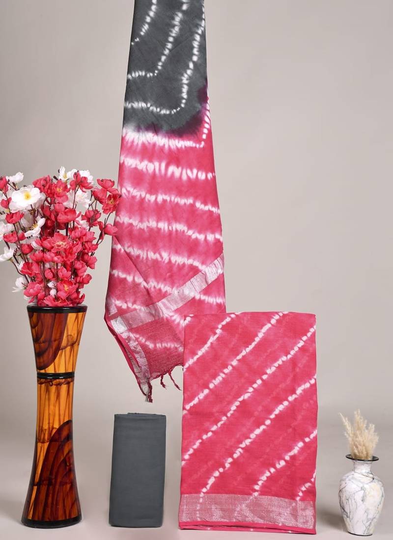 Pink bagru hand block printed linen suits with zari border