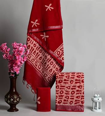 Red bagru hand block printed linen suits with zari border 1