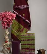 Green bagru hand block printed linen suits with zari border