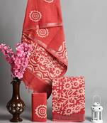 Peach bagru hand block printed linen suits with zari border