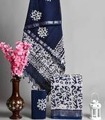 Navy blue bagru hand block printed linen suits with zari border