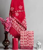 Pink bagru hand block printed linen suits with zari border