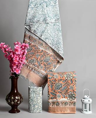 Sky blue bagru hand block printed linen suits with zari border 1