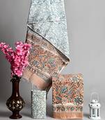 Sky blue bagru hand block printed linen suits with zari border