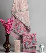 Pink bagru hand block printed linen suits with zari border