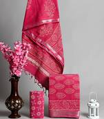 Pink bagru hand block printed linen suits with zari border