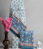 Blue bagru hand block printed linen suits with zari border