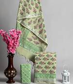 Green bagru hand block printed linen suits with zari border