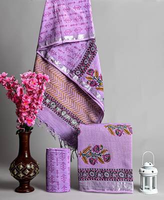 Purple bagru hand block printed linen suits with zari border 1