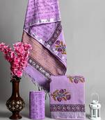Purple bagru hand block printed linen suits with zari border