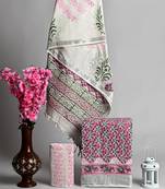 Green bagru hand block printed linen suits with zari border