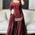 Maroon embroidery crep fully stitched sarara palazzo suit set