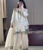 Off white embroidery crep fully stitched farshi salwar suit set