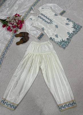 Off white embroidery crep fully stitched farshi salwar suit set 3