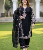 Black embroidery satin fully stitched palazzo suit set