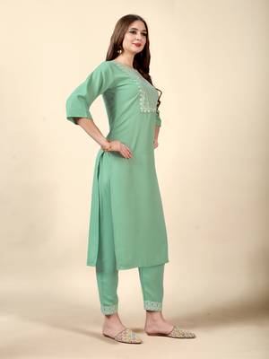 Pista embroidery work cotton rayon slub based aline womens kurti set 2