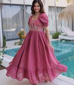 Onion mal chanderi beads embroidery work western gown