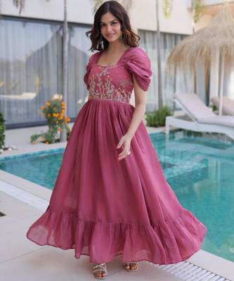 Onion mal chanderi beads embroidery work western gown 2