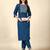 Blue embroidery work cotton rayon slub based aline womens kurti set