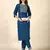Blue embroidery work cotton rayon slub based aline womens kurti set