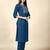 Blue embroidery work cotton rayon slub based aline womens kurti set