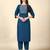 Blue embroidery work cotton rayon slub based aline womens kurti set