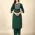 Dark Green embroidery work cotton rayon slub based aline womens kurti set