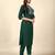Dark Green embroidery work cotton rayon slub based aline womens kurti set