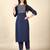 Navy Blue embroidery work cotton rayon slub based aline womens kurti set