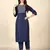Navy Blue embroidery work cotton rayon slub based aline womens kurti set