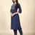 Navy Blue embroidery work cotton rayon slub based aline womens kurti set